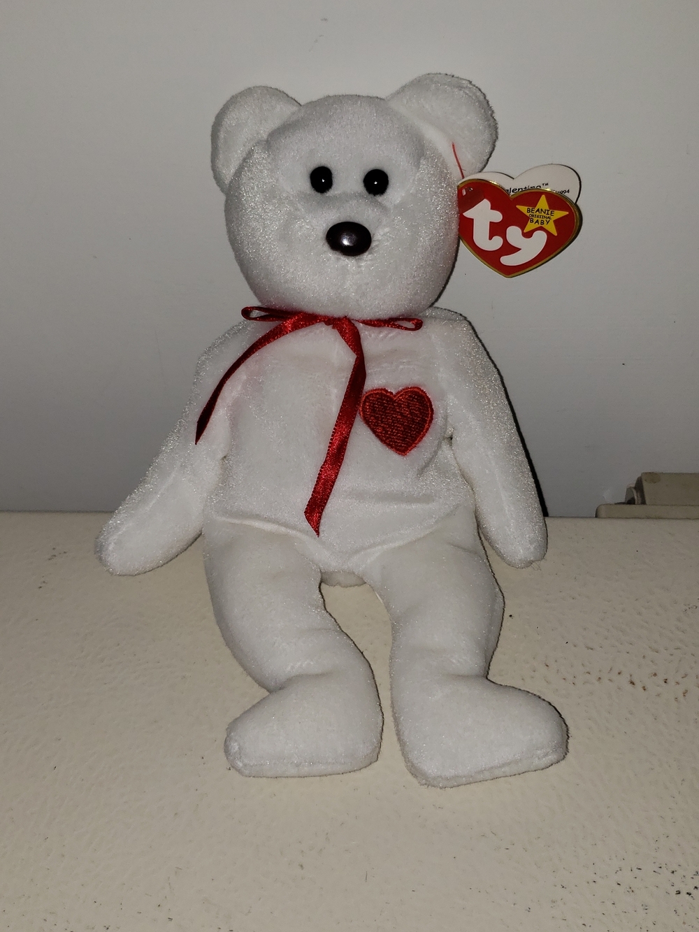 Ty Beanie Baby Valentino Bear With Errors- Brown Nose & Mismatch Years